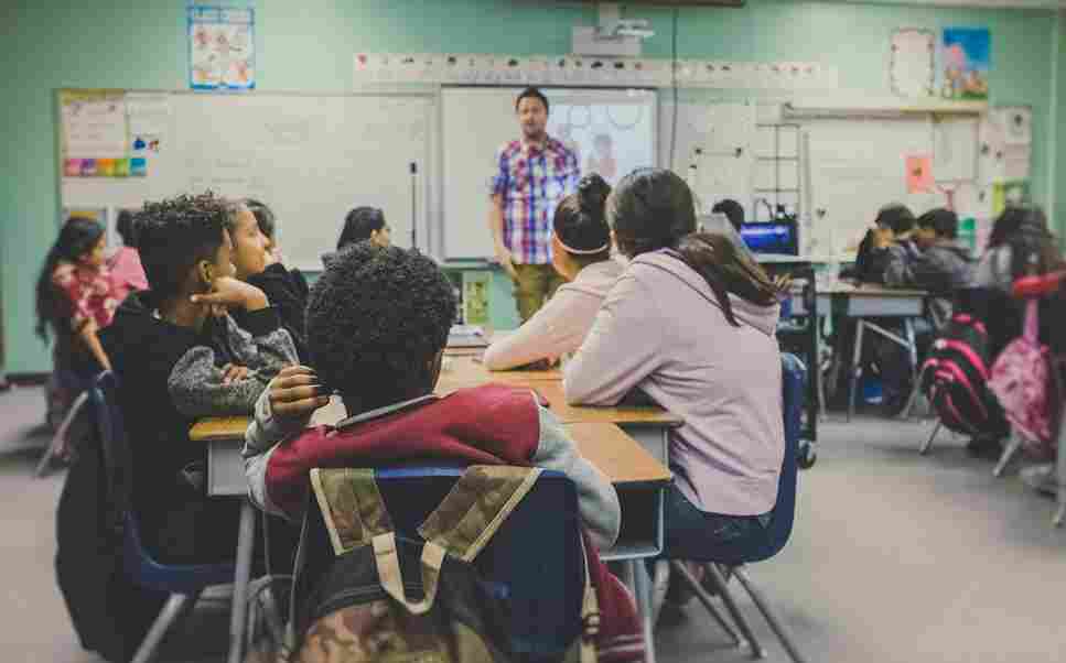 Students studying in a modern classroom